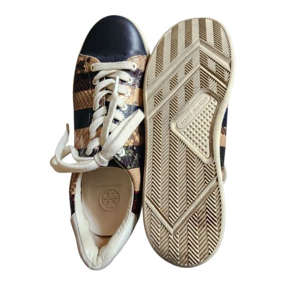 TORY BURCH Howell Court Stripe Embossed Leather Sneakers Size 8 Retails $250 - Picture 5 of 6